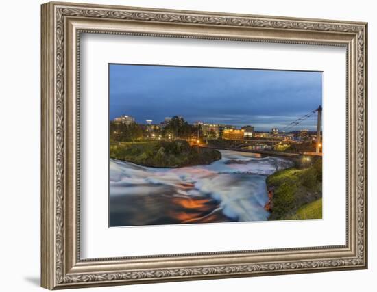 Dusk descends over Spokane Falls in Spokane, Washington State, USA-Chuck Haney-Framed Photographic Print