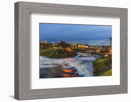 Dusk descends over Spokane Falls in Spokane, Washington State, USA-Chuck Haney-Framed Photographic Print