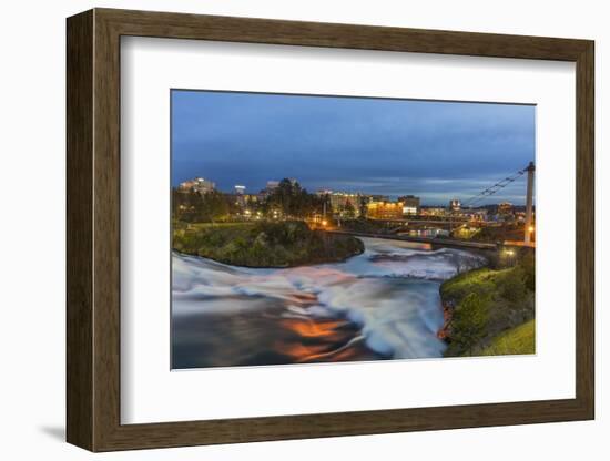 Dusk descends over Spokane Falls in Spokane, Washington State, USA-Chuck Haney-Framed Photographic Print