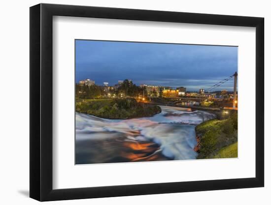 Dusk descends over Spokane Falls in Spokane, Washington State, USA-Chuck Haney-Framed Photographic Print