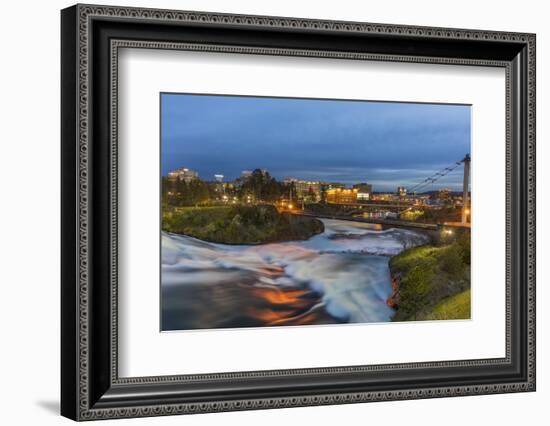 Dusk descends over Spokane Falls in Spokane, Washington State, USA-Chuck Haney-Framed Photographic Print