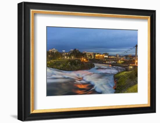 Dusk descends over Spokane Falls in Spokane, Washington State, USA-Chuck Haney-Framed Photographic Print