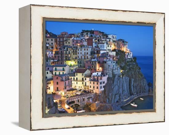 Dusk Falls on a Hillside Town Overlooking the Mediterranean Sea, Manarola, Cinque Terre, Italy-Dennis Flaherty-Framed Premier Image Canvas