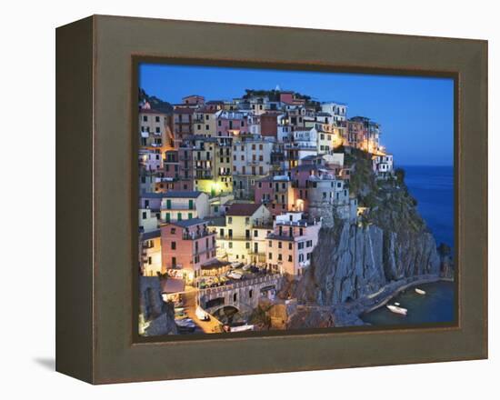 Dusk Falls on a Hillside Town Overlooking the Mediterranean Sea, Manarola, Cinque Terre, Italy-Dennis Flaherty-Framed Premier Image Canvas