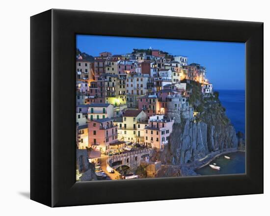 Dusk Falls on a Hillside Town Overlooking the Mediterranean Sea, Manarola, Cinque Terre, Italy-Dennis Flaherty-Framed Premier Image Canvas