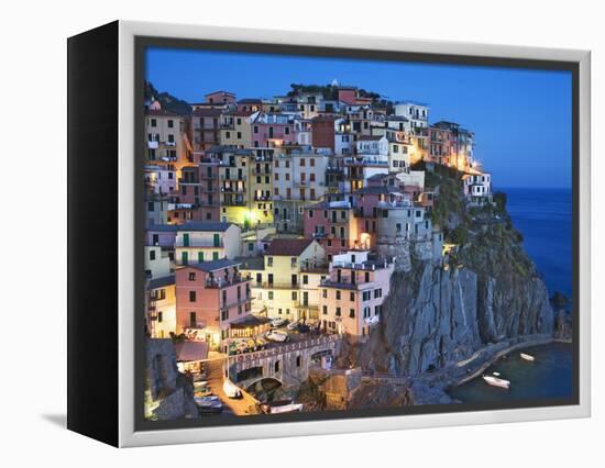 Dusk Falls on a Hillside Town Overlooking the Mediterranean Sea, Manarola, Cinque Terre, Italy-Dennis Flaherty-Framed Premier Image Canvas