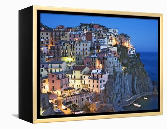 Dusk Falls on a Hillside Town Overlooking the Mediterranean Sea, Manarola, Cinque Terre, Italy-Dennis Flaherty-Framed Premier Image Canvas