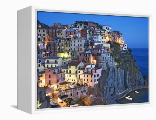 Dusk Falls on a Hillside Town Overlooking the Mediterranean Sea, Manarola, Cinque Terre, Italy-Dennis Flaherty-Framed Premier Image Canvas