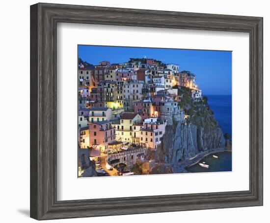 Dusk Falls on a Hillside Town Overlooking the Mediterranean Sea, Manarola, Cinque Terre, Italy-Dennis Flaherty-Framed Photographic Print