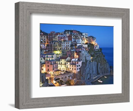 Dusk Falls on a Hillside Town Overlooking the Mediterranean Sea, Manarola, Cinque Terre, Italy-Dennis Flaherty-Framed Photographic Print