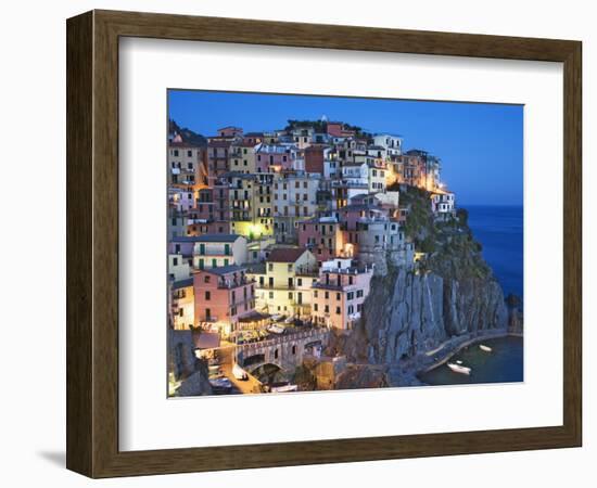 Dusk Falls on a Hillside Town Overlooking the Mediterranean Sea, Manarola, Cinque Terre, Italy-Dennis Flaherty-Framed Photographic Print