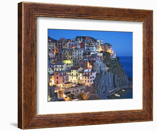 Dusk Falls on a Hillside Town Overlooking the Mediterranean Sea, Manarola, Cinque Terre, Italy-Dennis Flaherty-Framed Photographic Print