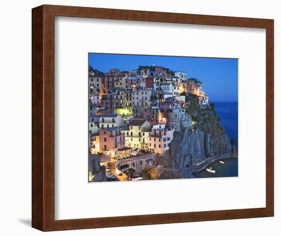 Dusk Falls on a Hillside Town Overlooking the Mediterranean Sea, Manarola, Cinque Terre, Italy-Dennis Flaherty-Framed Photographic Print