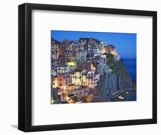 Dusk Falls on a Hillside Town Overlooking the Mediterranean Sea, Manarola, Cinque Terre, Italy-Dennis Flaherty-Framed Photographic Print