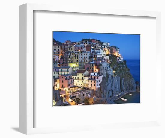 Dusk Falls on a Hillside Town Overlooking the Mediterranean Sea, Manarola, Cinque Terre, Italy-Dennis Flaherty-Framed Photographic Print