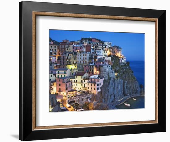 Dusk Falls on a Hillside Town Overlooking the Mediterranean Sea, Manarola, Cinque Terre, Italy-Dennis Flaherty-Framed Photographic Print