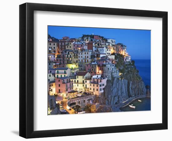 Dusk Falls on a Hillside Town Overlooking the Mediterranean Sea, Manarola, Cinque Terre, Italy-Dennis Flaherty-Framed Photographic Print