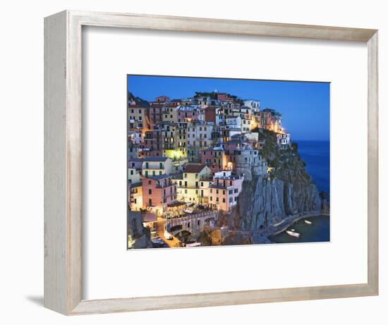 Dusk Falls on a Hillside Town Overlooking the Mediterranean Sea, Manarola, Cinque Terre, Italy-Dennis Flaherty-Framed Photographic Print