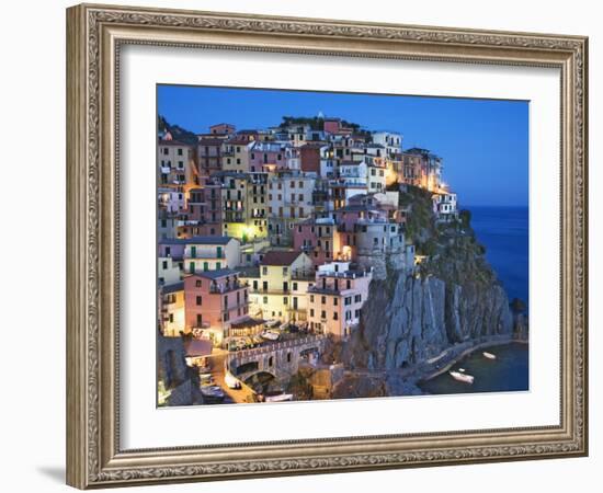 Dusk Falls on a Hillside Town Overlooking the Mediterranean Sea, Manarola, Cinque Terre, Italy-Dennis Flaherty-Framed Photographic Print