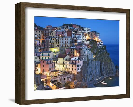 Dusk Falls on a Hillside Town Overlooking the Mediterranean Sea, Manarola, Cinque Terre, Italy-Dennis Flaherty-Framed Photographic Print