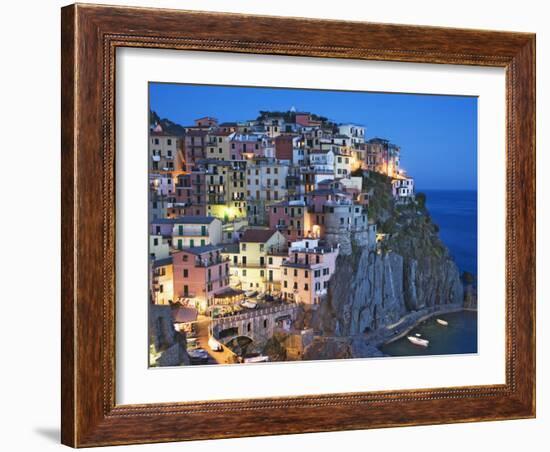 Dusk Falls on a Hillside Town Overlooking the Mediterranean Sea, Manarola, Cinque Terre, Italy-Dennis Flaherty-Framed Photographic Print