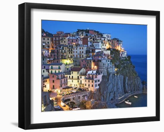 Dusk Falls on a Hillside Town Overlooking the Mediterranean Sea, Manarola, Cinque Terre, Italy-Dennis Flaherty-Framed Photographic Print