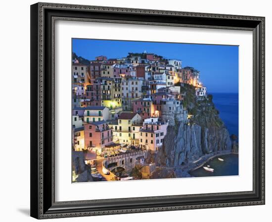 Dusk Falls on a Hillside Town Overlooking the Mediterranean Sea, Manarola, Cinque Terre, Italy-Dennis Flaherty-Framed Photographic Print