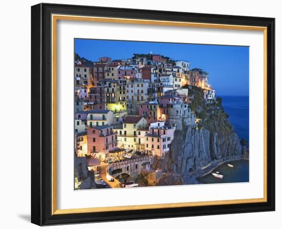 Dusk Falls on a Hillside Town Overlooking the Mediterranean Sea, Manarola, Cinque Terre, Italy-Dennis Flaherty-Framed Photographic Print