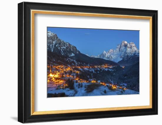 Dusk in Selva Di Cadore, Santa Fosca, Pescul, Dolomites, Italy. Pelmo Mount in the Background.-ClickAlps-Framed Photographic Print