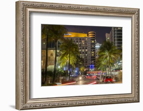 Dusk Light on Ocean Drive in South Beach in Miami Beach, Florida, USA-Chuck Haney-Framed Photographic Print