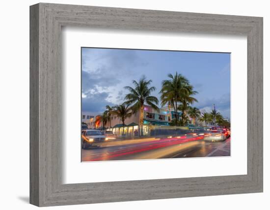 Dusk Light on Ocean Drive in South Beach in Miami Beach, Florida, USA-Chuck Haney-Framed Photographic Print