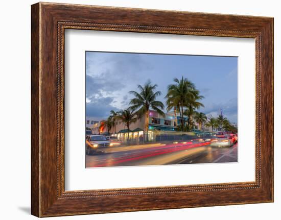 Dusk Light on Ocean Drive in South Beach in Miami Beach, Florida, USA-Chuck Haney-Framed Photographic Print