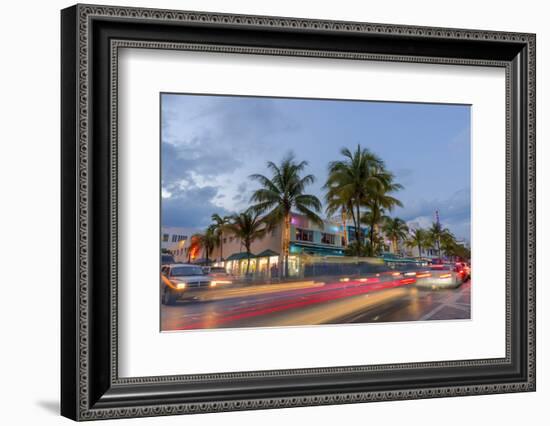 Dusk Light on Ocean Drive in South Beach in Miami Beach, Florida, USA-Chuck Haney-Framed Photographic Print