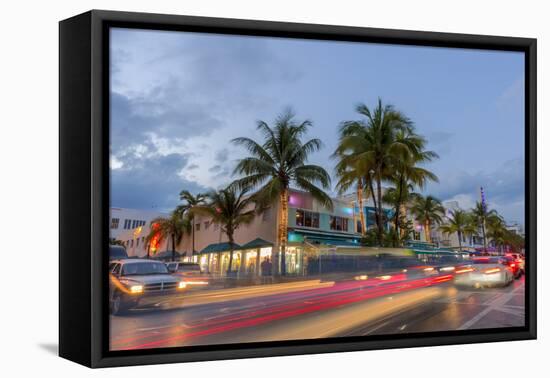 Dusk Light on Ocean Drive in South Beach in Miami Beach, Florida, USA-Chuck Haney-Framed Premier Image Canvas