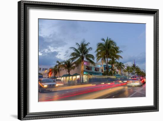 Dusk Light on Ocean Drive in South Beach in Miami Beach, Florida, USA-Chuck Haney-Framed Photographic Print