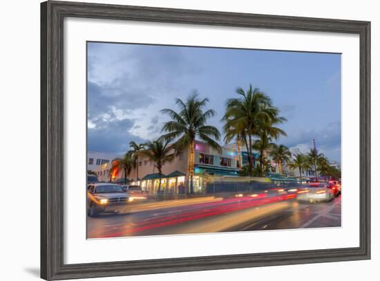 Dusk Light on Ocean Drive in South Beach in Miami Beach, Florida, USA-Chuck Haney-Framed Photographic Print