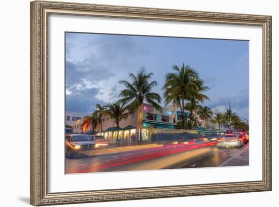 Dusk Light on Ocean Drive in South Beach in Miami Beach, Florida, USA-Chuck Haney-Framed Photographic Print