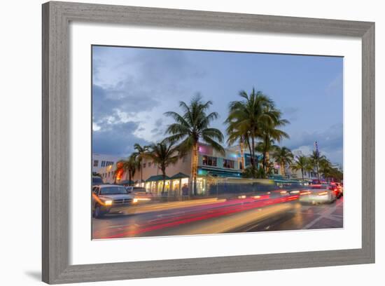 Dusk Light on Ocean Drive in South Beach in Miami Beach, Florida, USA-Chuck Haney-Framed Photographic Print