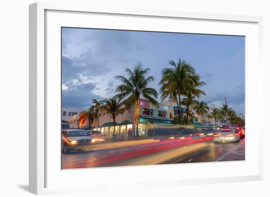 Dusk Light on Ocean Drive in South Beach in Miami Beach, Florida, USA-Chuck Haney-Framed Photographic Print