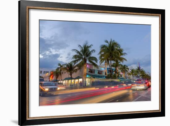 Dusk Light on Ocean Drive in South Beach in Miami Beach, Florida, USA-Chuck Haney-Framed Photographic Print