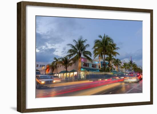 Dusk Light on Ocean Drive in South Beach in Miami Beach, Florida, USA-Chuck Haney-Framed Photographic Print