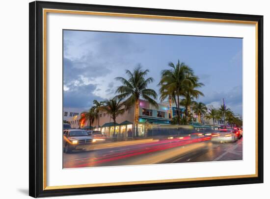 Dusk Light on Ocean Drive in South Beach in Miami Beach, Florida, USA-Chuck Haney-Framed Photographic Print