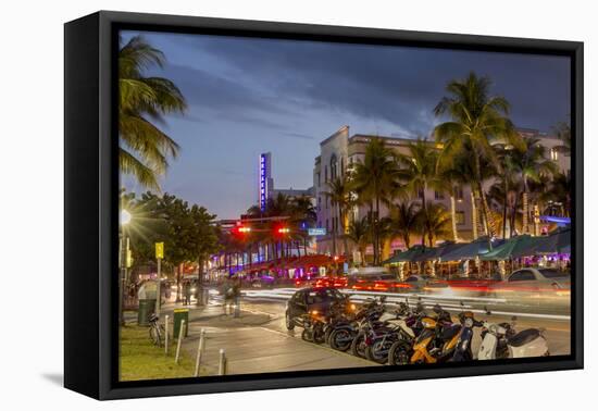 Dusk Light on Ocean Drive in South Beach in Miami Beach, Florida, USA-Chuck Haney-Framed Premier Image Canvas