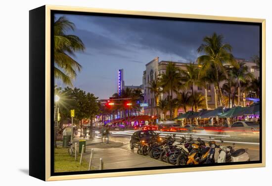 Dusk Light on Ocean Drive in South Beach in Miami Beach, Florida, USA-Chuck Haney-Framed Premier Image Canvas