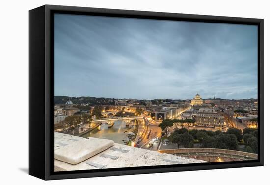 Dusk lights on Lungo Tevere with the Basilica di San Pietro in the background, Rome, Lazio, Italy, -Roberto Moiola-Framed Premier Image Canvas