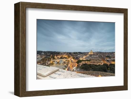 Dusk lights on Lungo Tevere with the Basilica di San Pietro in the background, Rome, Lazio, Italy, -Roberto Moiola-Framed Photographic Print