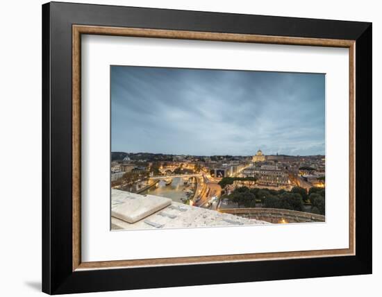 Dusk lights on Lungo Tevere with the Basilica di San Pietro in the background, Rome, Lazio, Italy, -Roberto Moiola-Framed Photographic Print