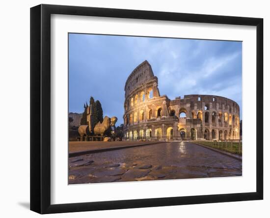 Dusk lights on the Colosseum (Flavian Amphitheatre), UNESCO World Heritage Site, Rome, Lazio, Italy-Roberto Moiola-Framed Photographic Print