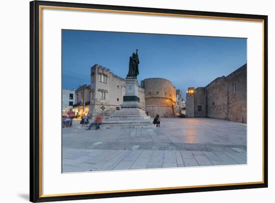 Dusk lights on the medieval fortress and squares of the old town, Otranto, Province of Lecce, Apuli-Roberto Moiola-Framed Photographic Print