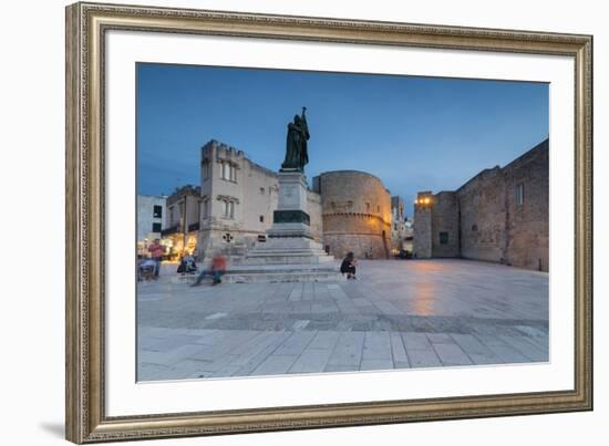 Dusk lights on the medieval fortress and squares of the old town, Otranto, Province of Lecce, Apuli-Roberto Moiola-Framed Photographic Print